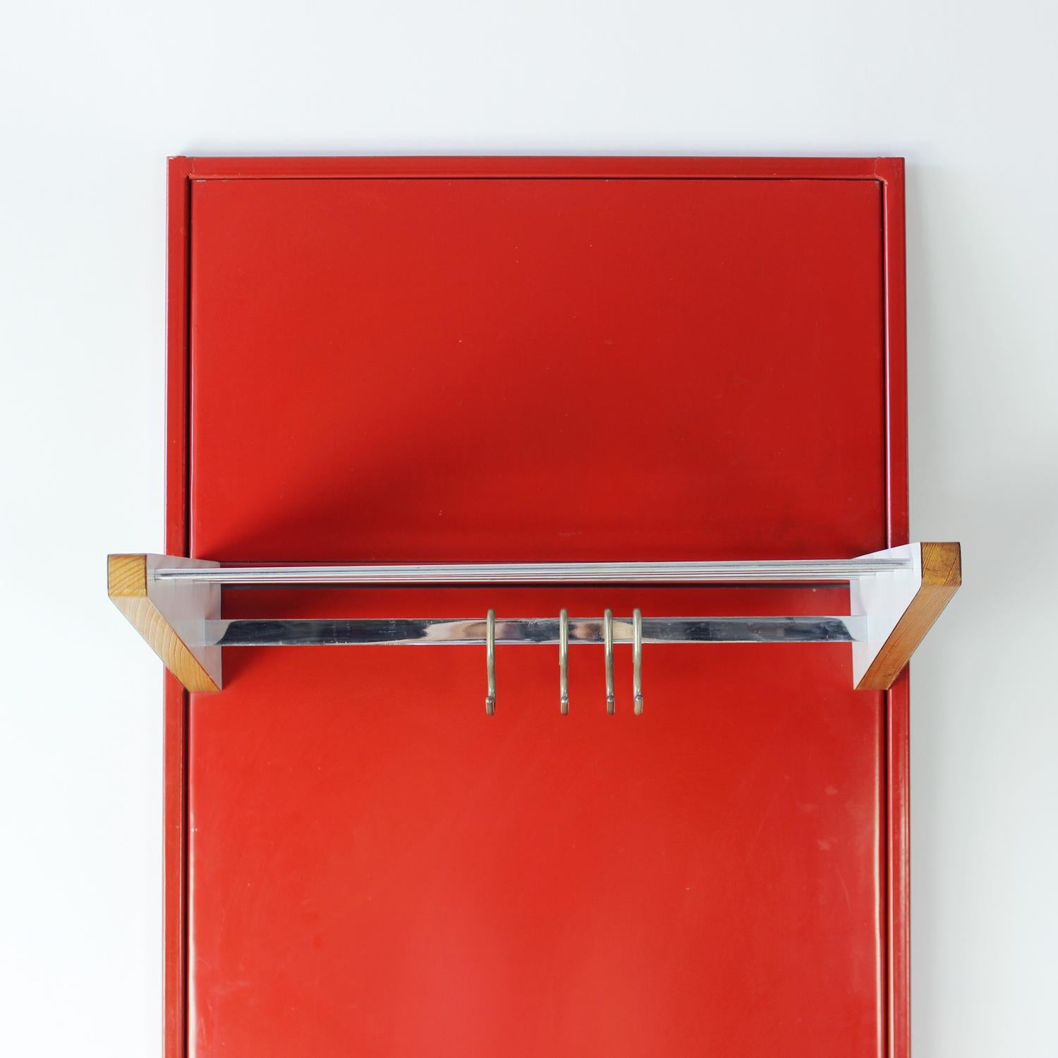 Steel Mid Century Red Metal Hallway Hanger Wall, Czechoslovakia 1950s For Sale