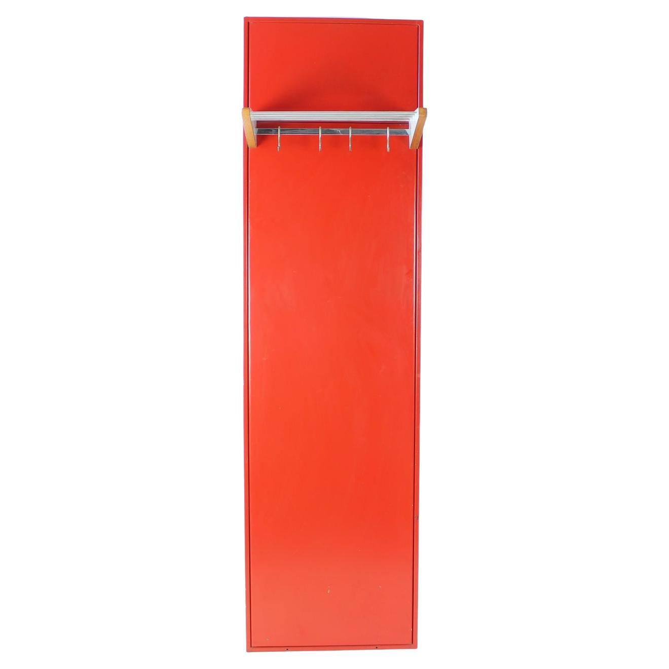 Mid Century Red Metal Hallway Hanger Wall, Czechoslovakia 1950s For Sale