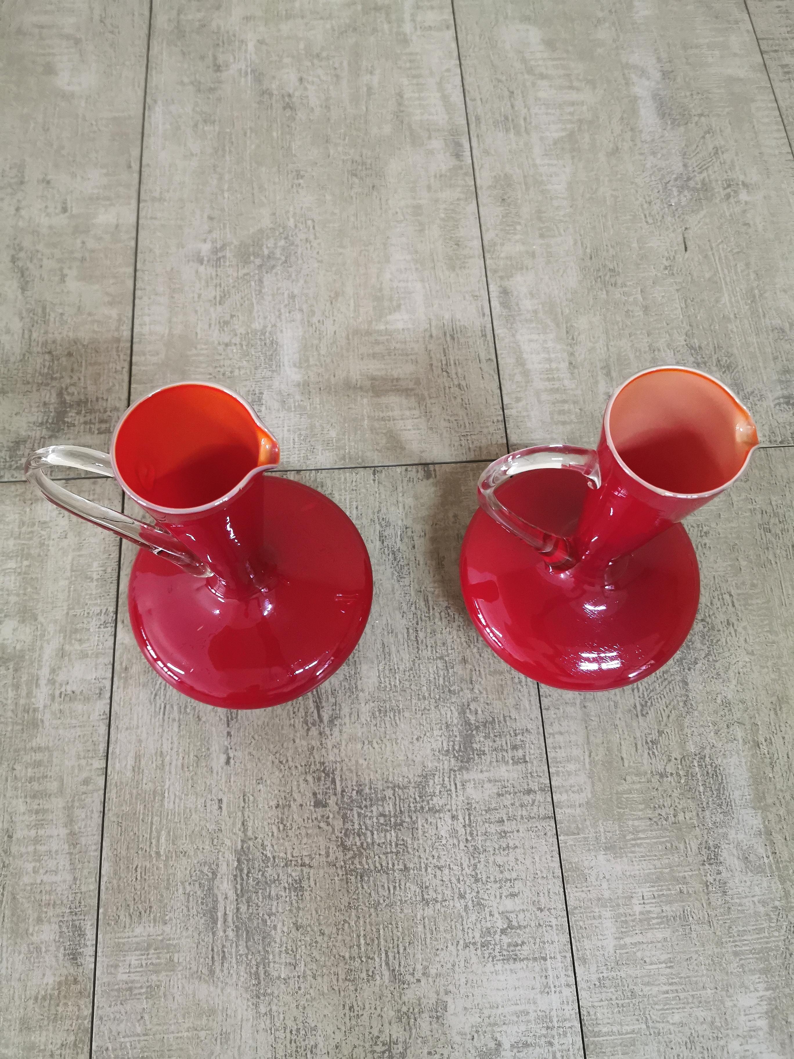 Mid Century Murano Glass Red Vases Italian Design 1960s Set of 2 5