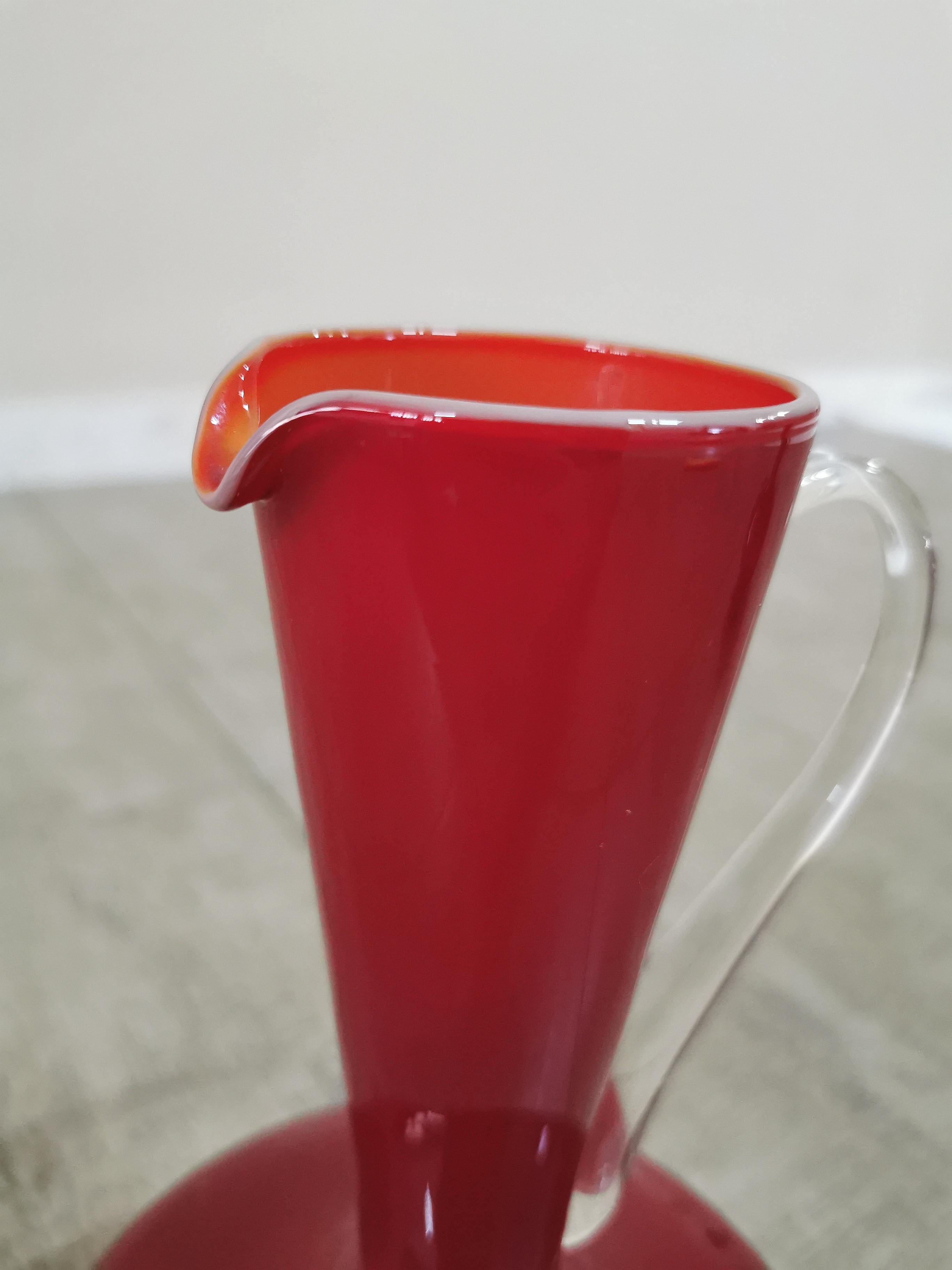 Mid Century Murano Glass Red Vases Italian Design 1960s Set of 2 1