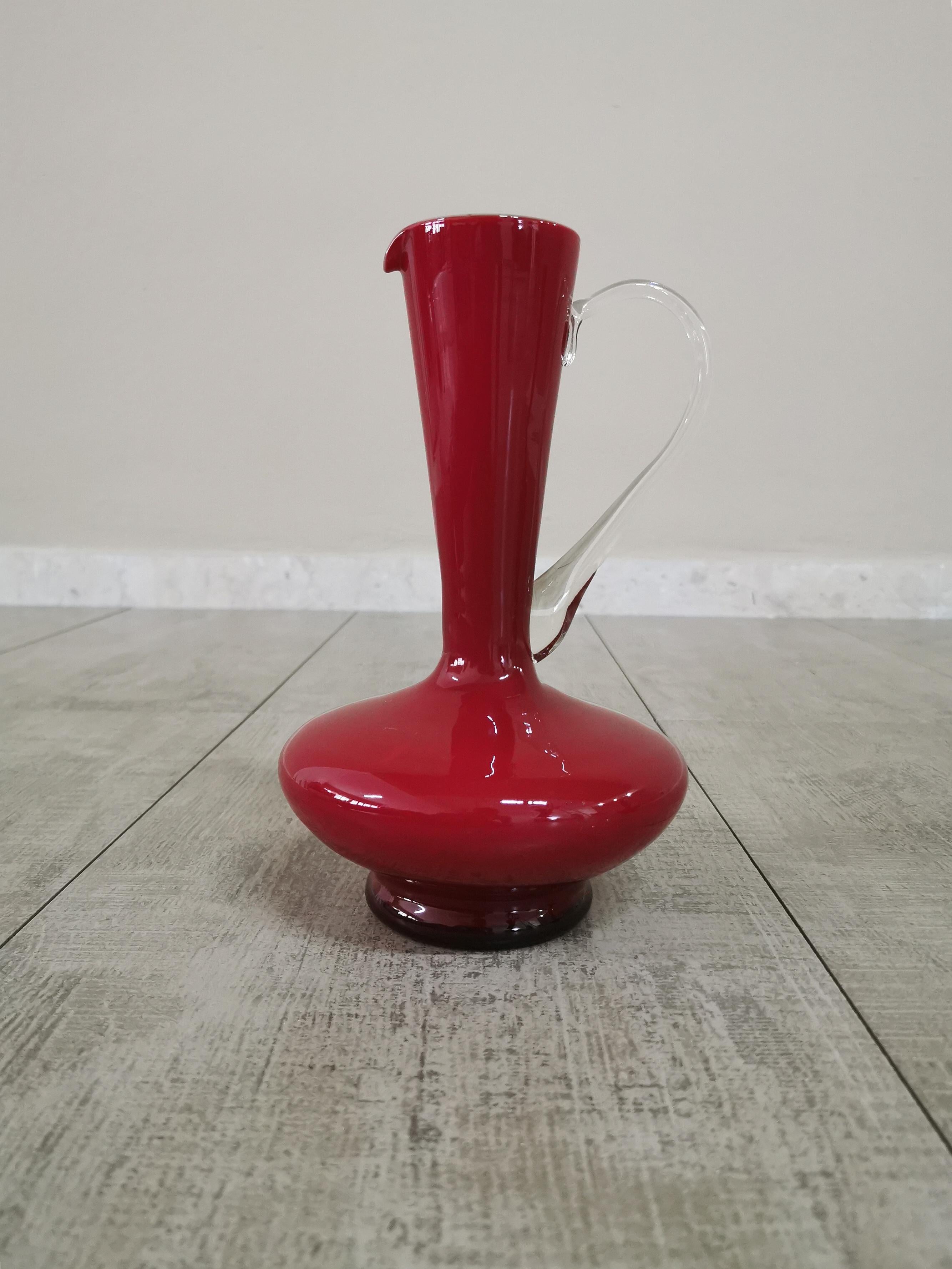 Mid Century Murano Glass Red Vases Italian Design 1960s Set of 2 3