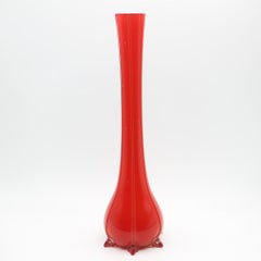 Midcentury Red Murano Tall Glass Vase, by Salvati, Italy, 1950s