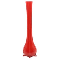 Midcentury Red Murano Tall Glass Vase, by Salvati, Italy, 1950s