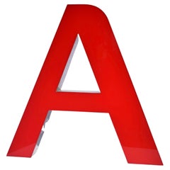 Mid-Century Red Neon Acrylic Led "A" Letter Advertisement Light