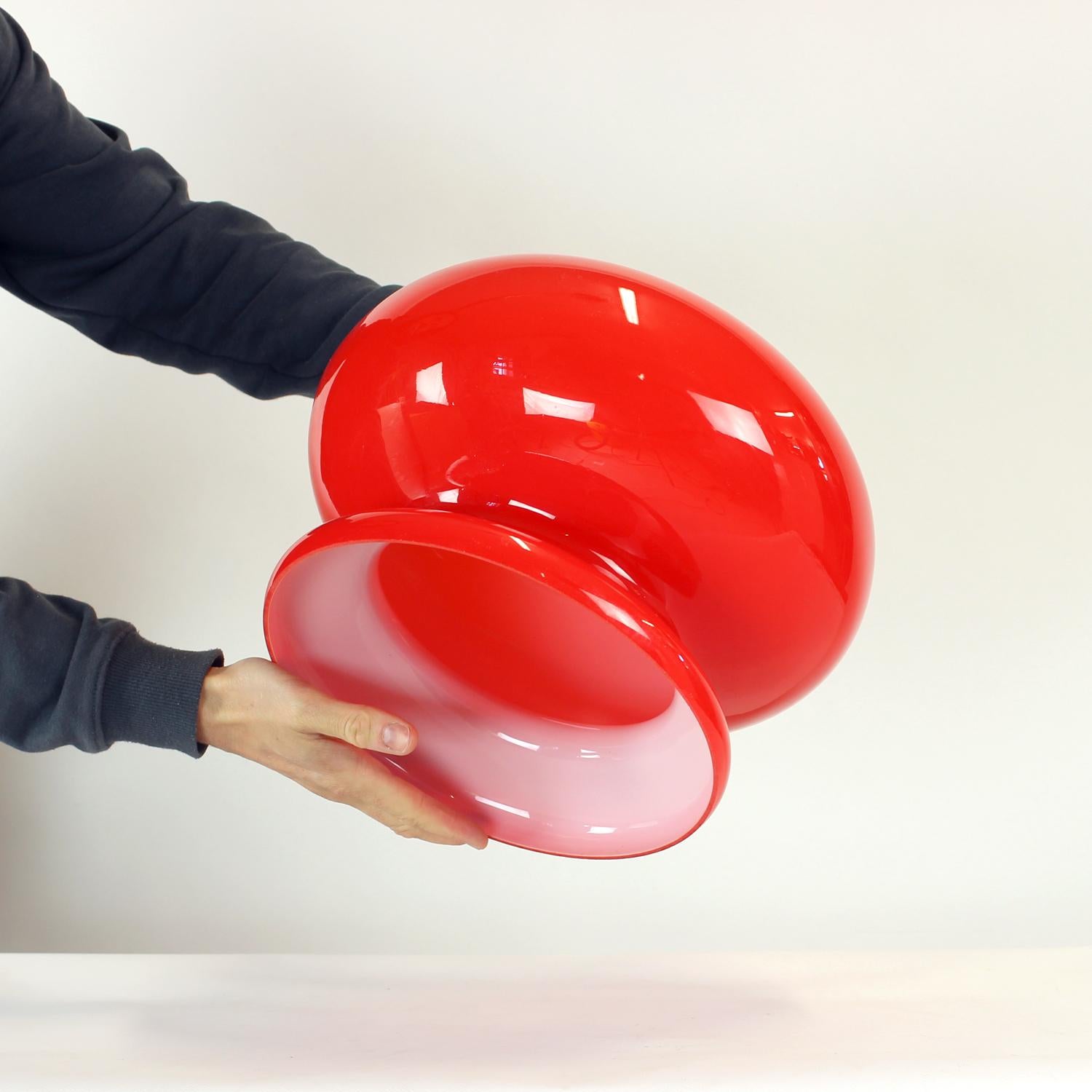 Mid Century Red Opaline Glass Ceiling Light Shade By Opp Jihlava, Tschechoslowakei im Angebot 1