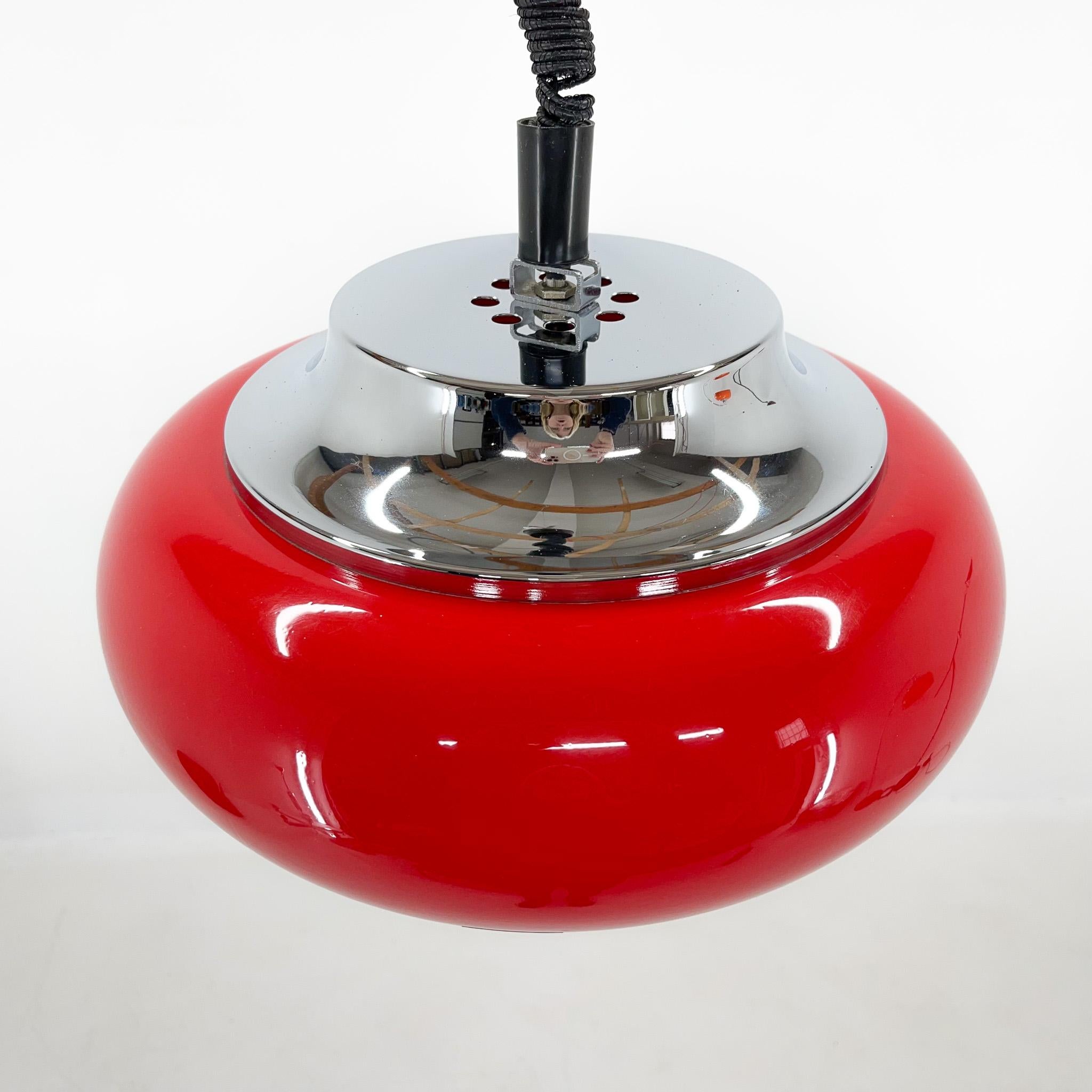 Plastic Mid-Century Red Pendant by Harvey Guzzini for Meblo, Italy For Sale