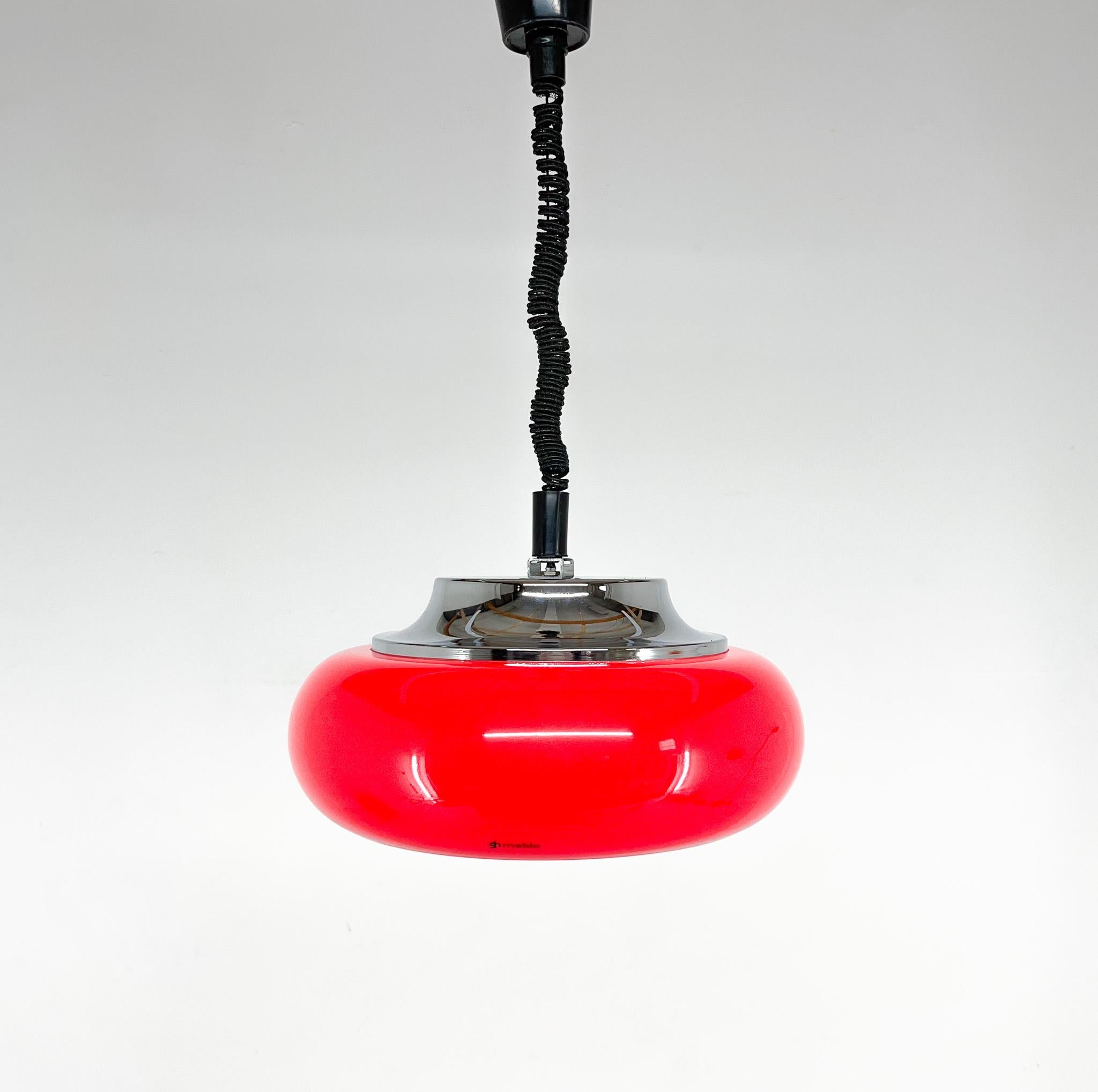 Mid-Century Red Pendant by Harvey Guzzini for Meblo, Italy For Sale 1