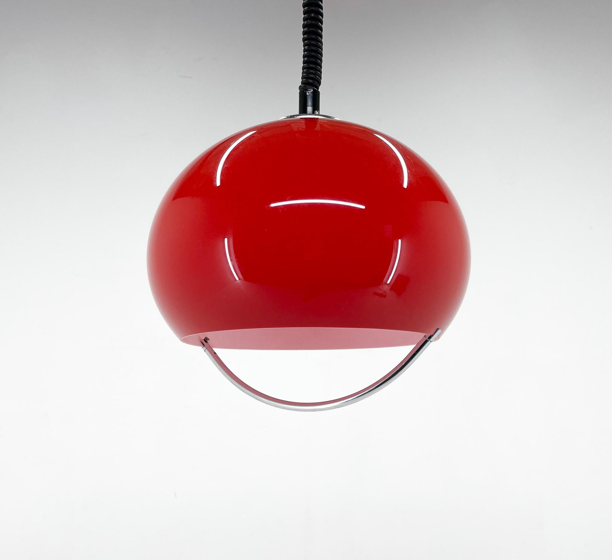 Midcentury Red Pendant with Chrome by Harvey Guzzini for Meblo, Italy For Sale 4