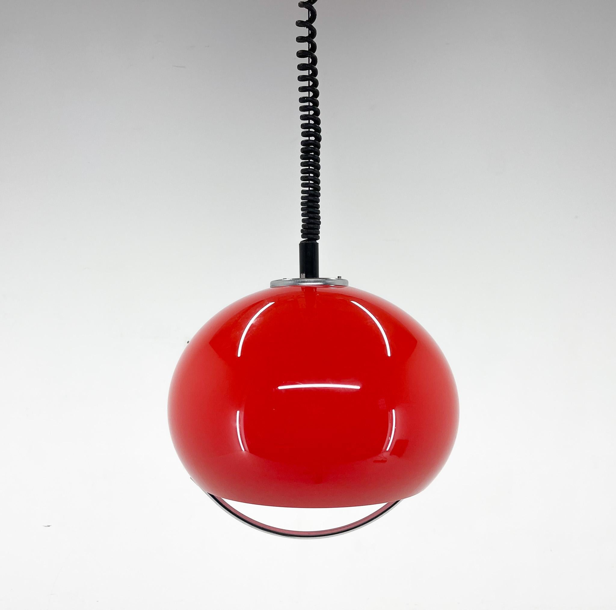 Mid-Century Modern Midcentury Red Pendant with Chrome by Harvey Guzzini for Meblo, Italy For Sale