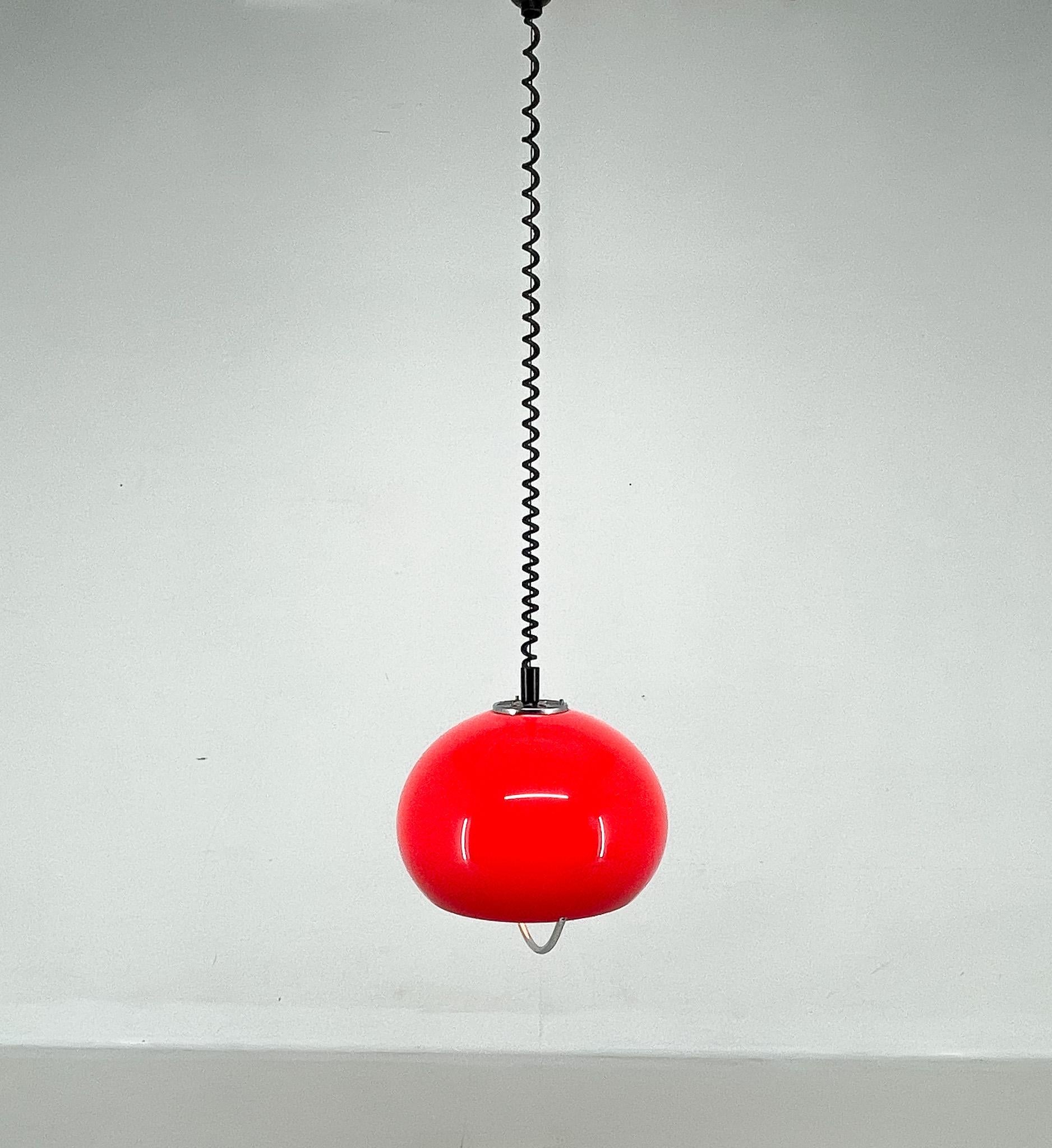 Midcentury Red Pendant with Chrome by Harvey Guzzini for Meblo, Italy In Good Condition For Sale In Praha, CZ