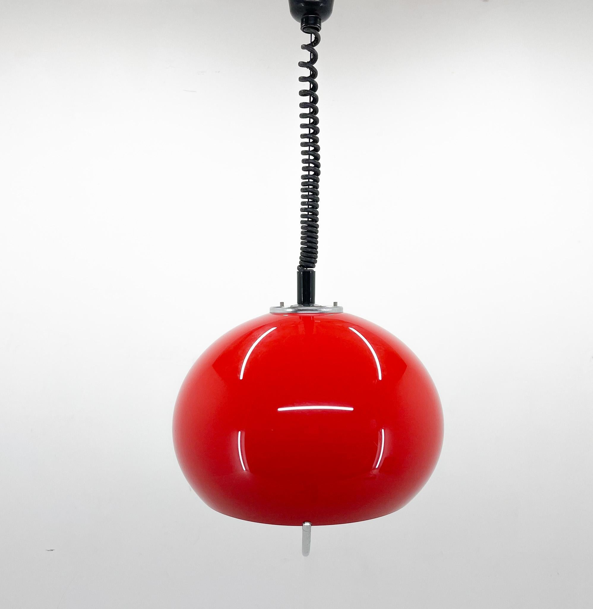 20th Century Midcentury Red Pendant with Chrome by Harvey Guzzini for Meblo, Italy For Sale