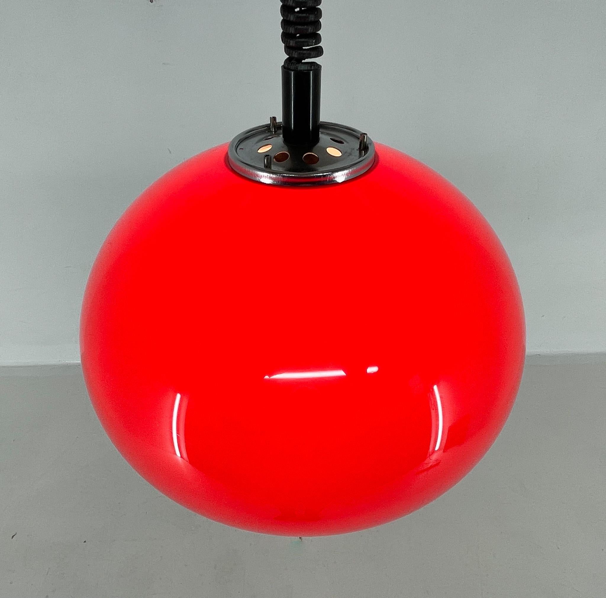Midcentury Red Pendant with Chrome by Harvey Guzzini for Meblo, Italy For Sale 1