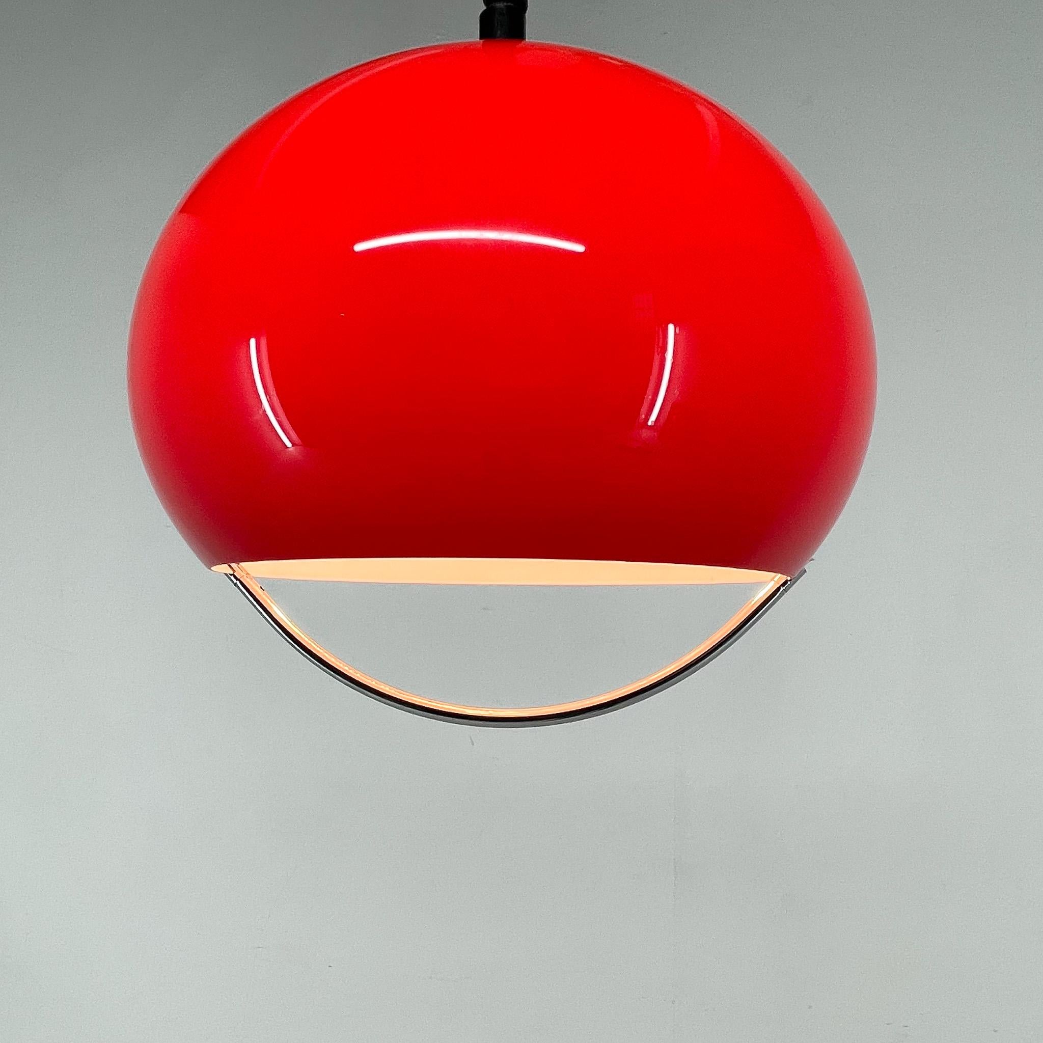 Midcentury Red Pendant with Chrome by Harvey Guzzini for Meblo, Italy For Sale 2