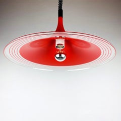Mid-century red plastic pendant lamp Albatros Meblo Yugoslavia 1970s