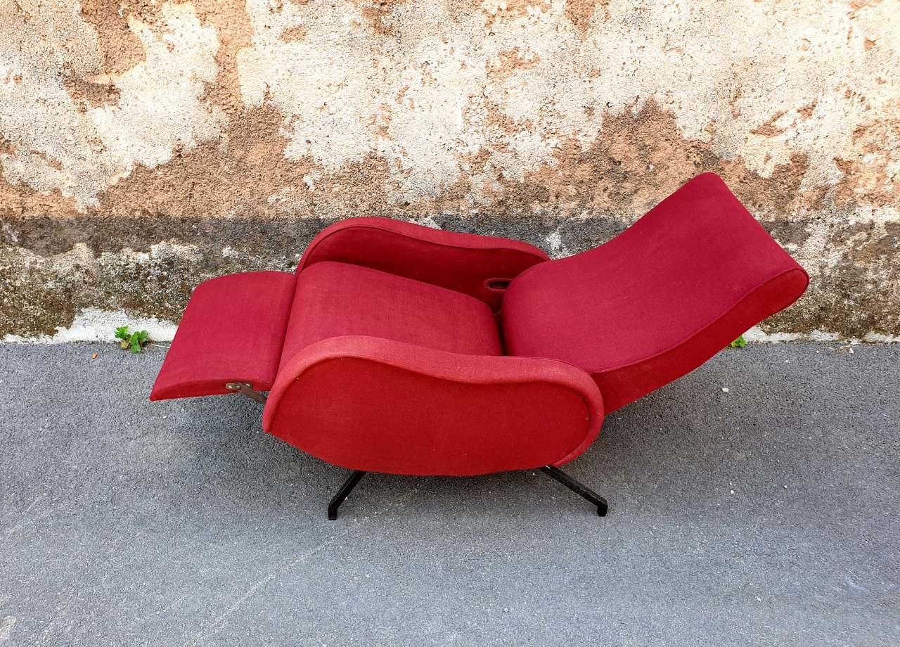 Italian Midcentury Red Reclining Armchair, Marco Zanuso Style, Studio Pizzoli Italy 60s