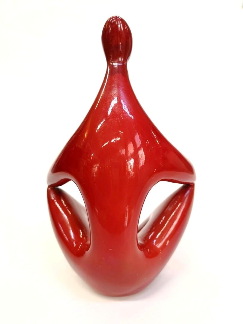 Midcentury Red Sitting Figure Porcelain, from Zsolnay, 1960s In Good Condition In Budapest, HU