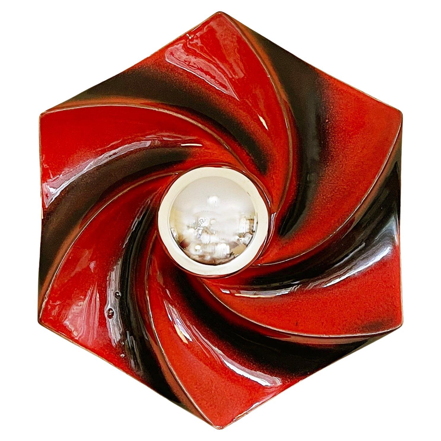 Mid Century Red Swirl Ceramic Sconce or Ceiling Lamp Fat Lava, 1960s, Germany For Sale