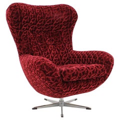 Midcentury Red Swivel Wing Chair, 1980s