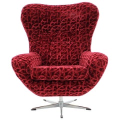 Midcentury Red Swivel Wing Chair, 1980s
