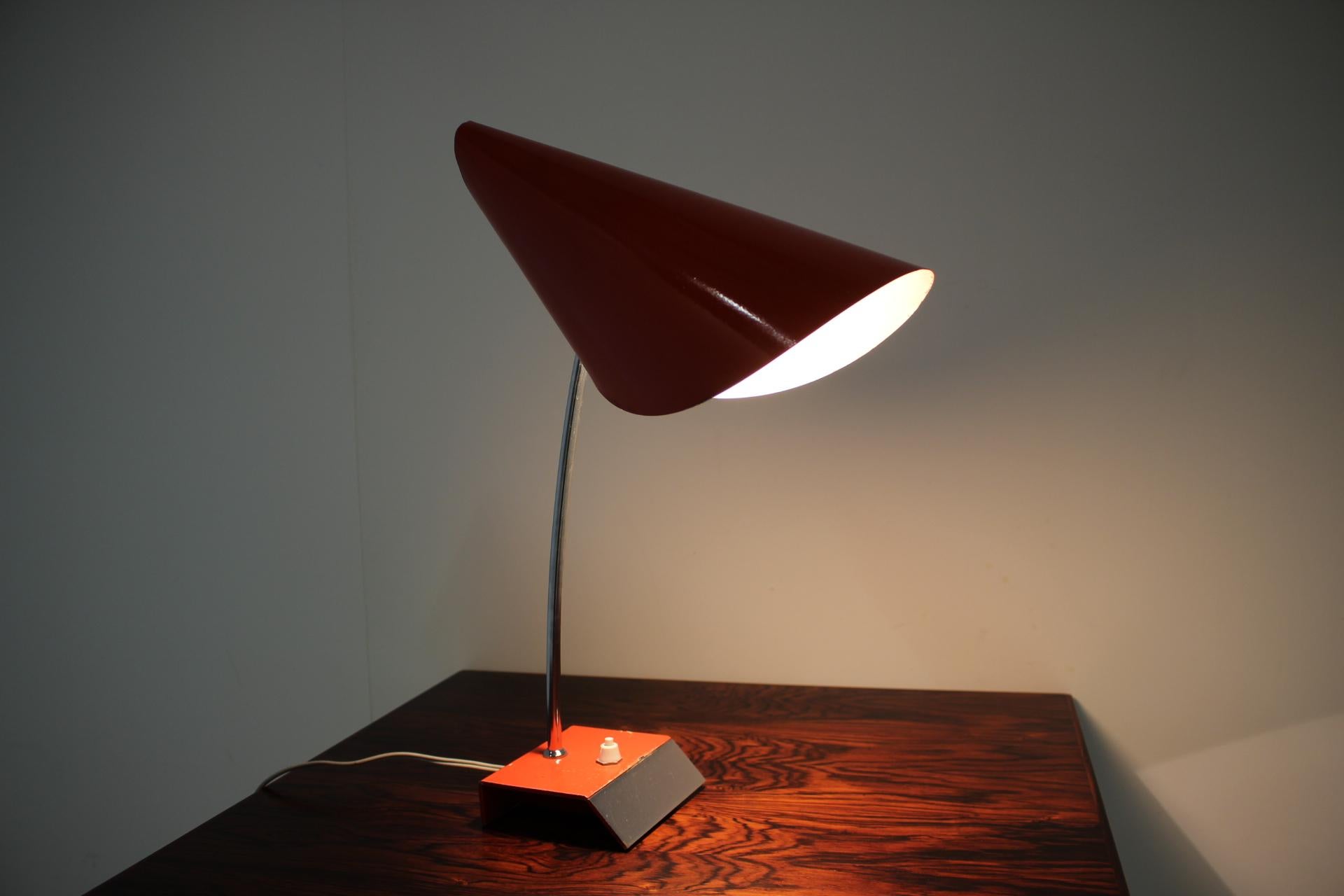 Steel Midcentury Red Table Lamp, Josef Hurka, 1950s For Sale