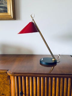 Lámpara de sobremesa roja de mediados de siglo, Lumen, Italia, años 60
