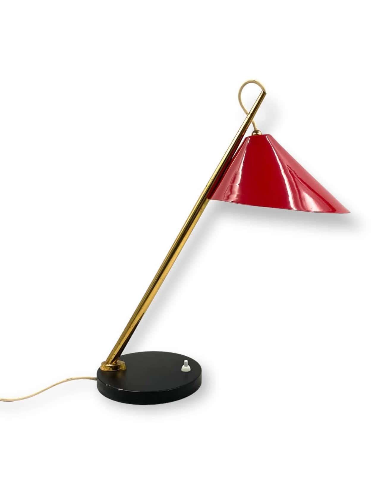 Aluminum Midcentury Red Table Lamp, Lumen, Italy, 1960s For Sale