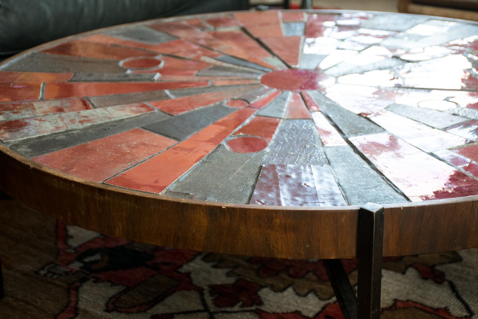 Wood Midcentury Red Tile Cocktail Table by Rogier Vandeweghe, Belgium