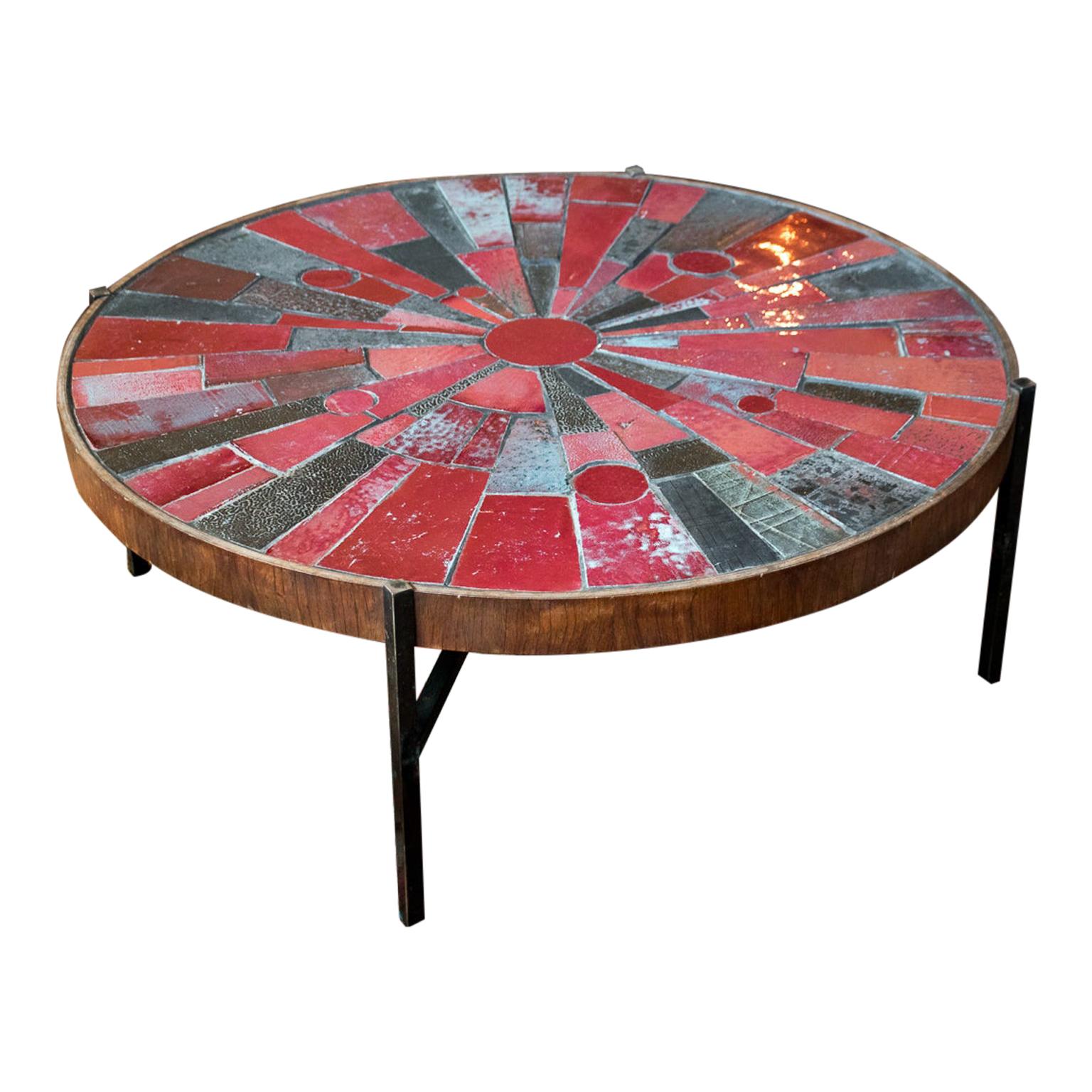Midcentury Red Tile Cocktail Table by Rogier Vandeweghe, Belgium