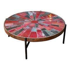 Vintage Midcentury Red Tile Cocktail Table by Rogier Vandeweghe, Belgium