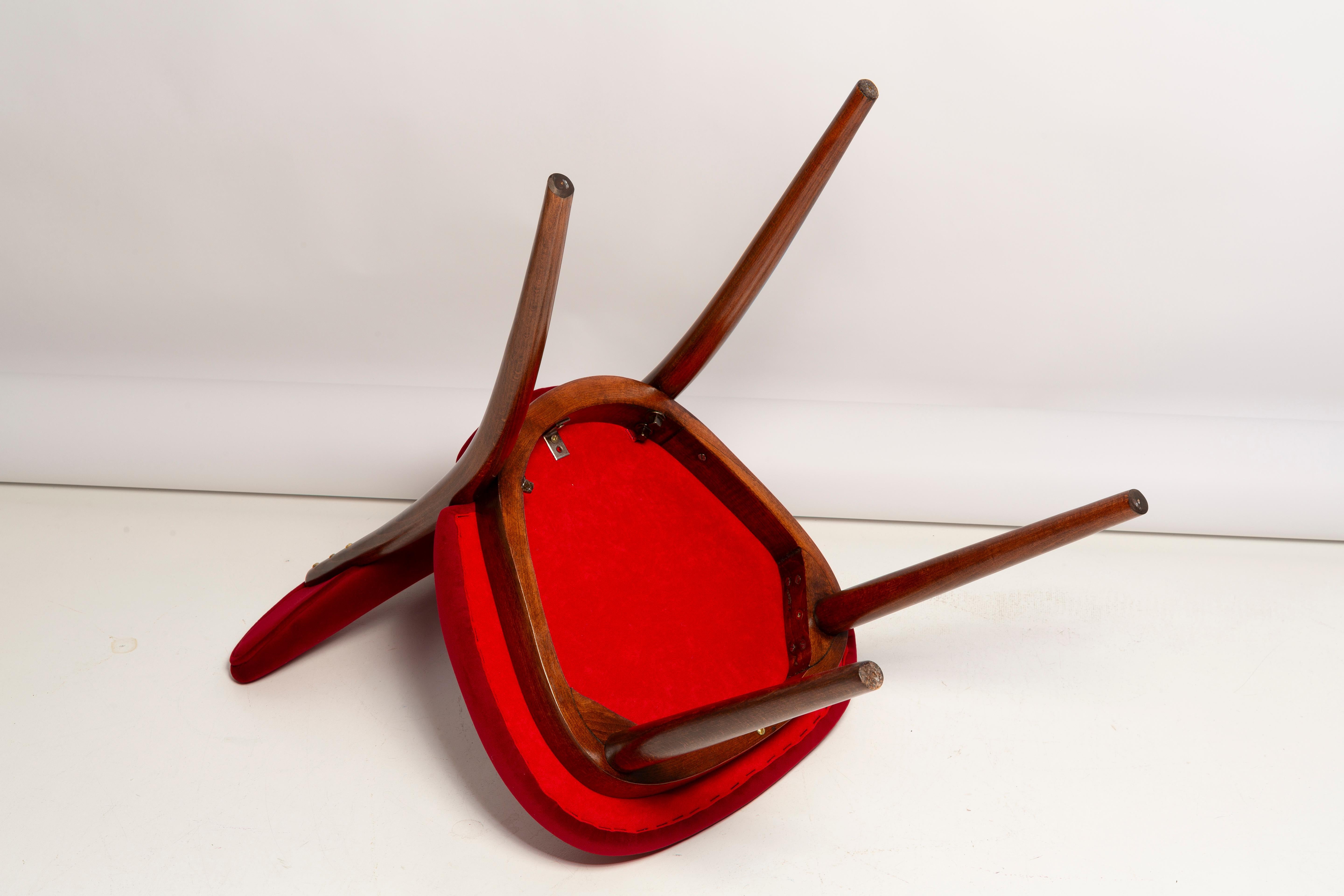 Mid Century Red Velvet, Walnut Wood, Heart Chair, Poland, 1960s For Sale 7