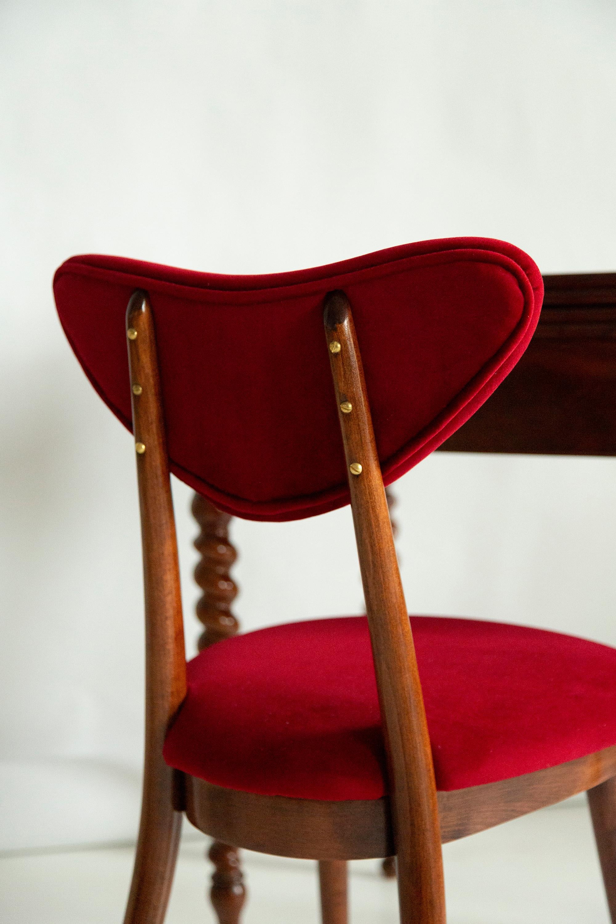 Mid-Century Modern Mid Century Red Velvet, Walnut Wood, Heart Chair, Poland, 1960s For Sale