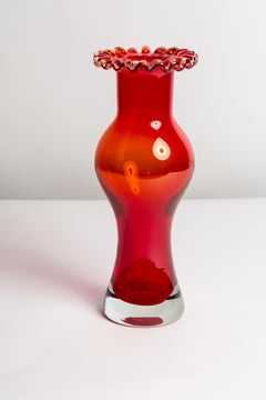 Mid Century Red Vintage Artistic Glass Frill Vase, Europe, 1970s