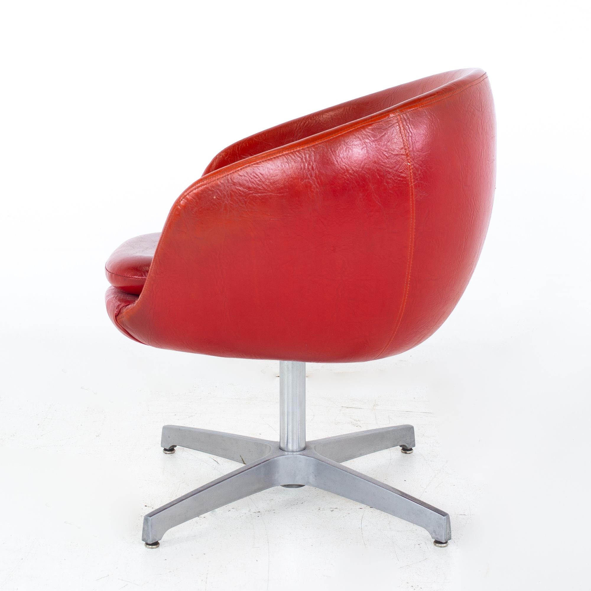 Mid Century Red Vinyl Pod Occasional Lounge Chairs, Set of 4 For Sale 2