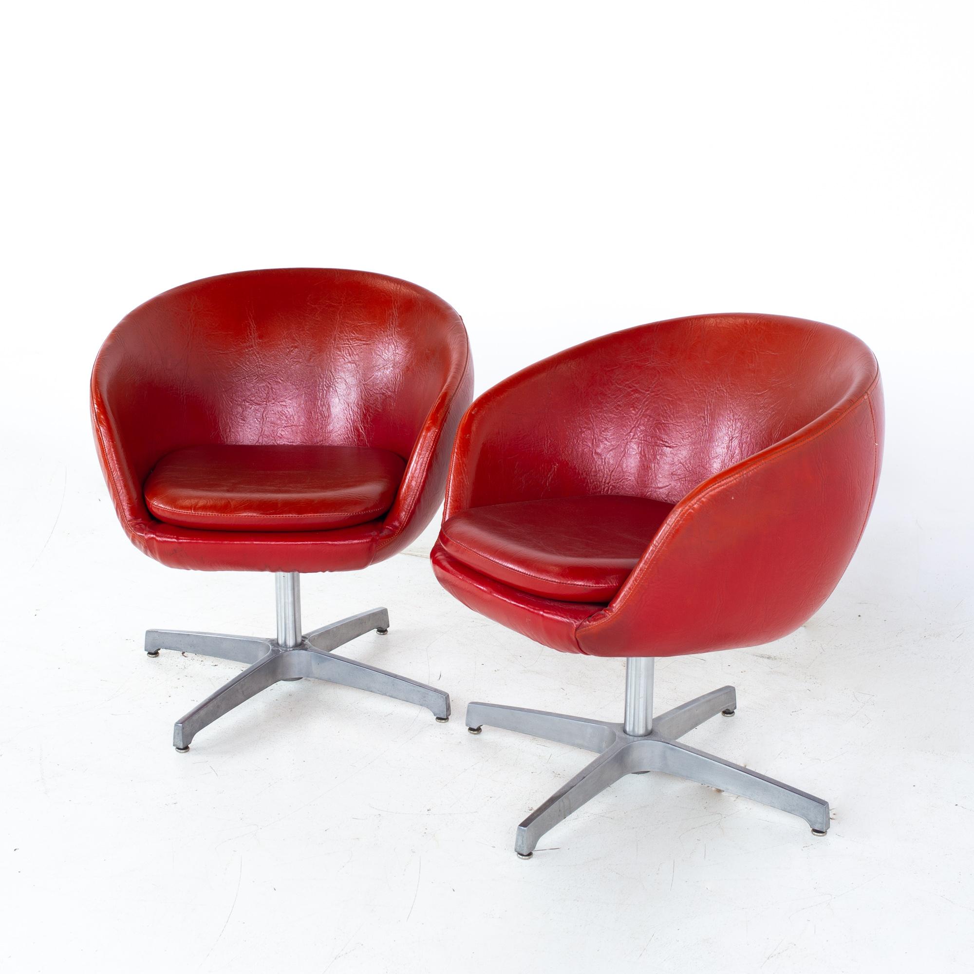 Mid-Century Modern Mid Century Red Vinyl Pod Occasional Lounge Chairs, Set of 4 For Sale