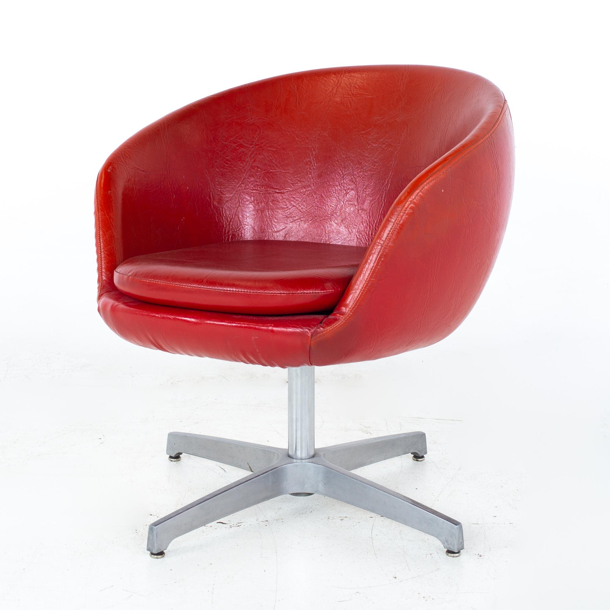 American Mid Century Red Vinyl Pod Occasional Lounge Chairs, Set of 4 For Sale