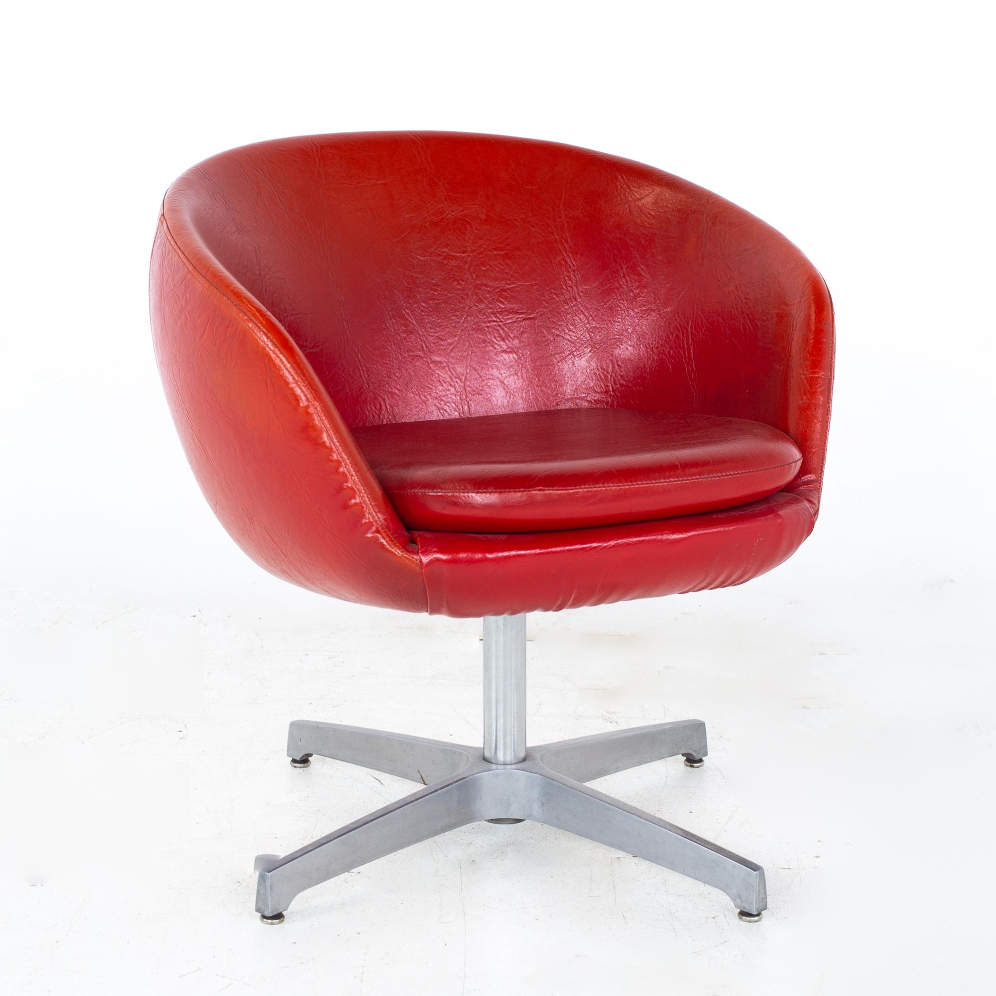 Late 20th Century Mid Century Red Vinyl Pod Occasional Lounge Chairs, Set of 4 For Sale