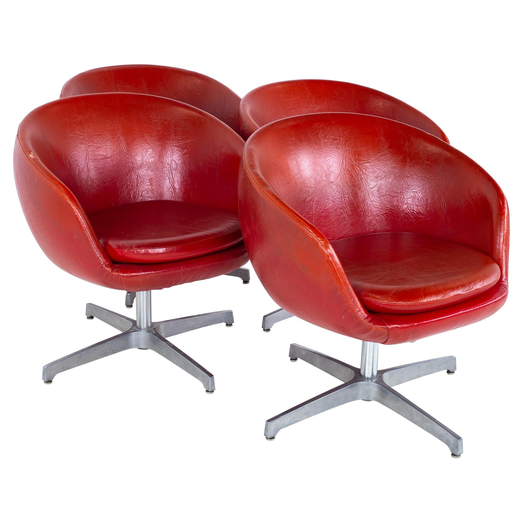 Mid Century Red Vinyl Pod Occasional Lounge Chairs, Set of 4 For Sale
