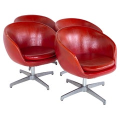 Vintage Mid Century Red Vinyl Pod Occasional Lounge Chairs, Set of 4