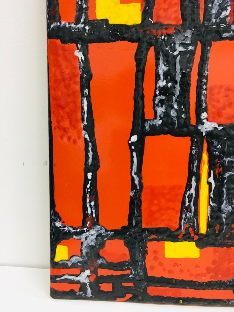 MidCentury Rectangular Red/Black Painted Metal Wall Plate 1970's For