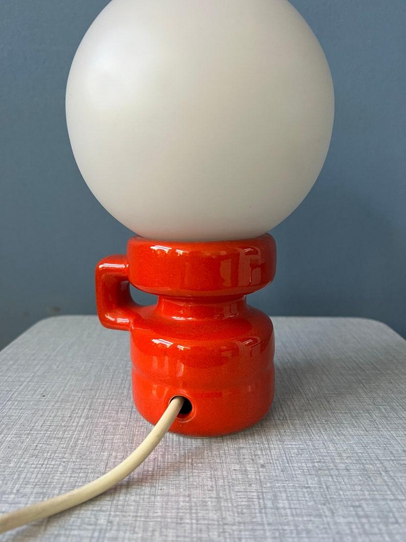 Mid Century Red West Germany Ceramic Table Lamp with Opaline Glass Shade, 1970s For Sale 6