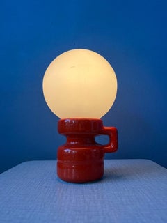 Mid Century Red West Germany Ceramic Table Lamp with Opaline Glass Shade, 1970s