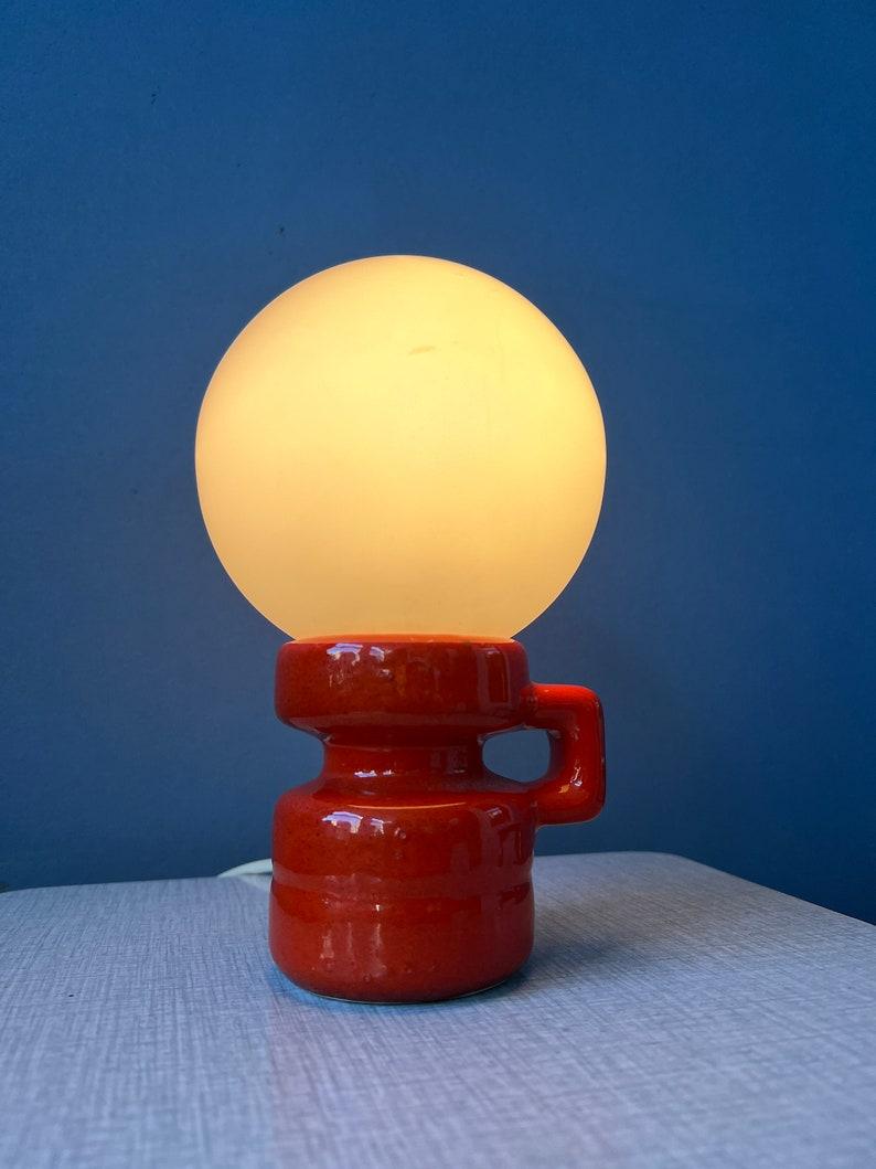 20th Century Mid Century Red West Germany Ceramic Table Lamp with Opaline Glass Shade, 1970s For Sale
