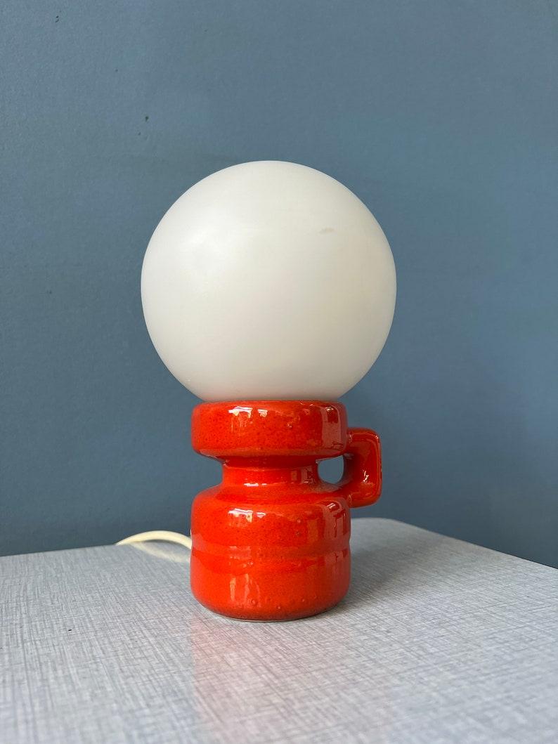 Mid Century Red West Germany Ceramic Table Lamp with Opaline Glass Shade, 1970s For Sale 4