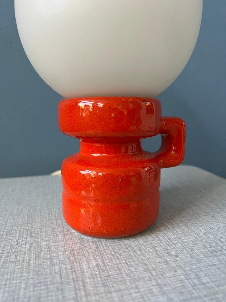 Mid Century Red West Germany Ceramic Table Lamp with Opaline Glass Shade, 1970s For Sale 5