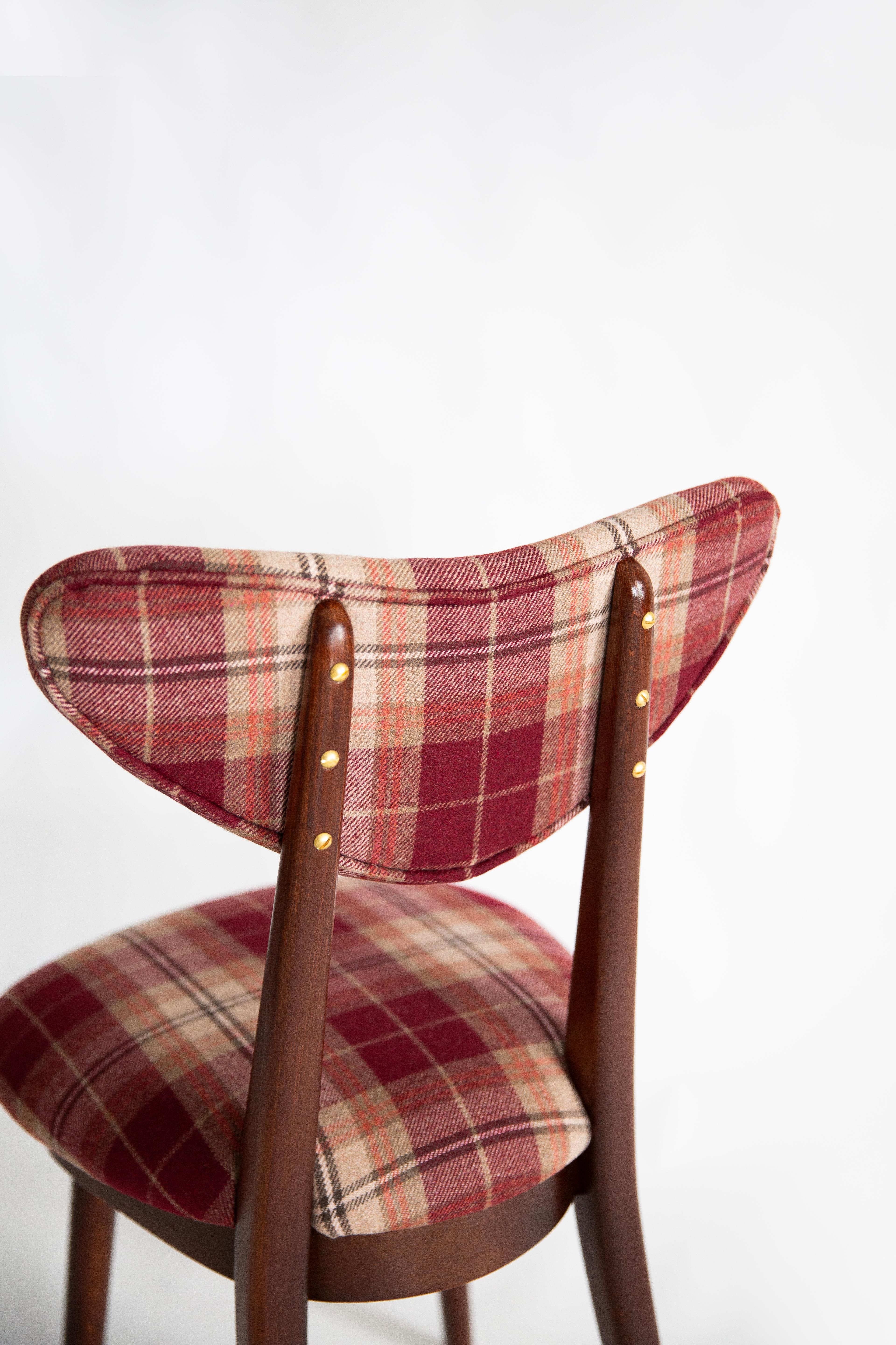 Mid Century Red Wine Classic Scottish Pattern Heart Chair, Europe, 1960s For Sale 5