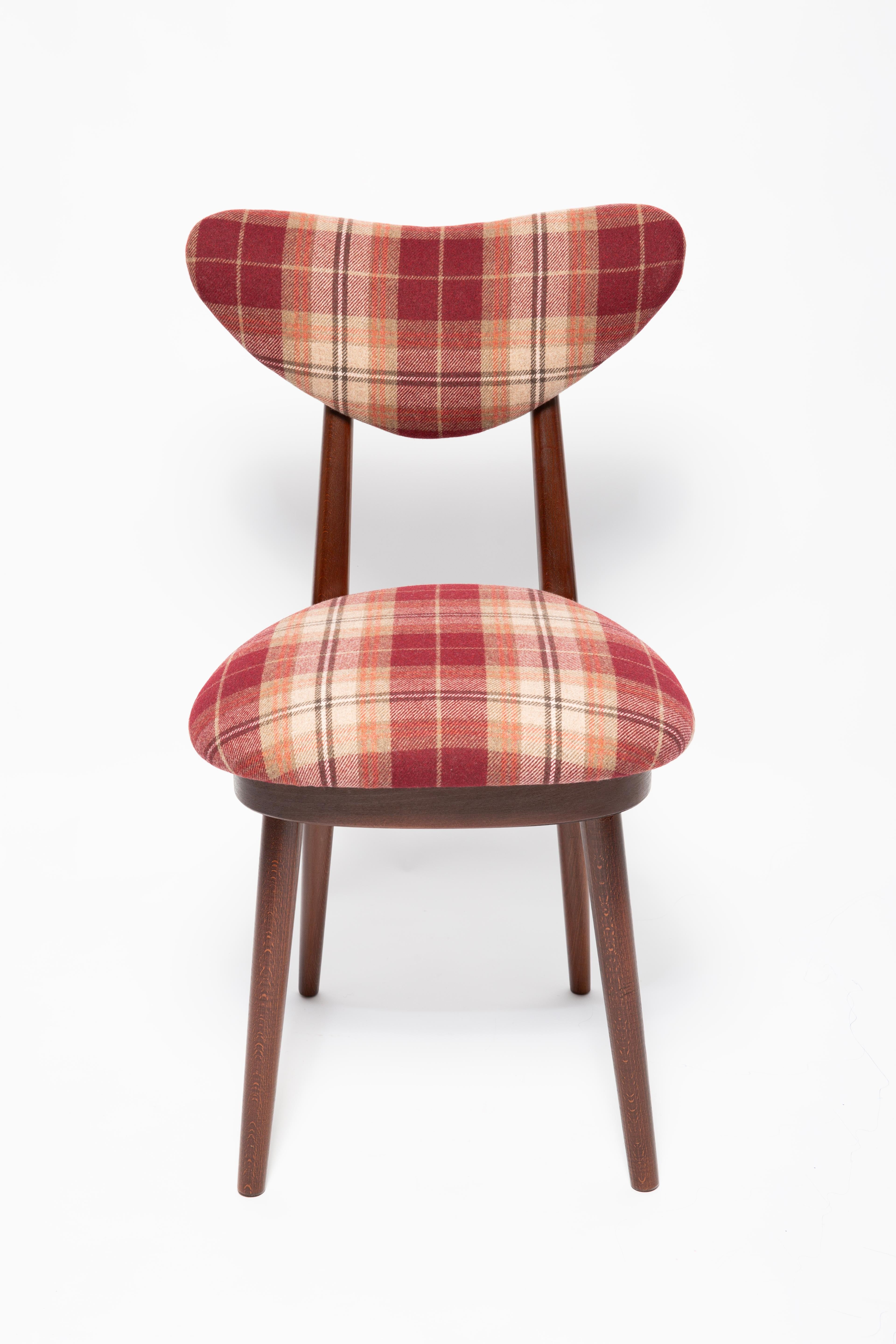Polish Mid Century Red Wine Classic Scottish Pattern Heart Chair, Europe, 1960s For Sale