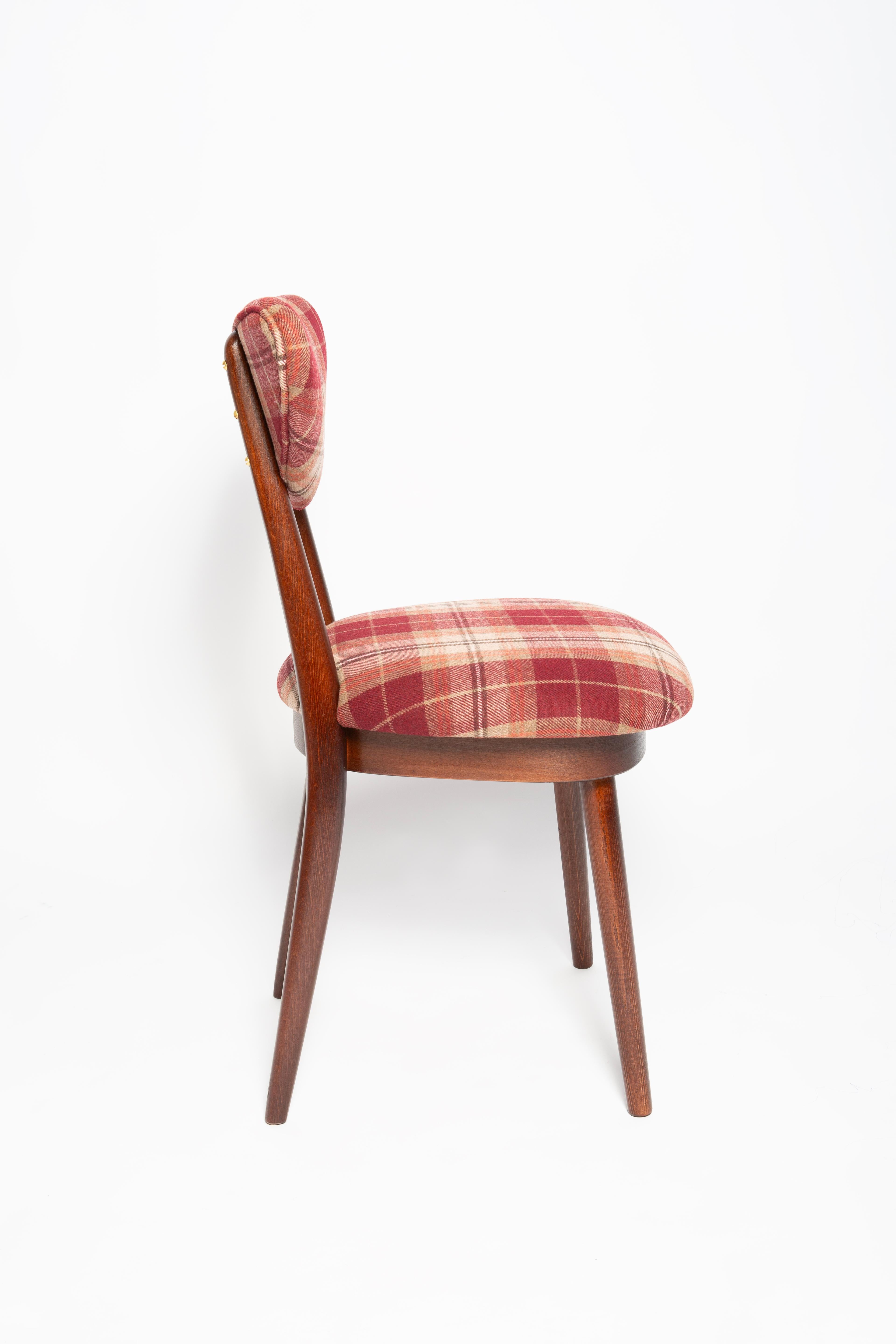 Hand-Crafted Mid Century Red Wine Classic Scottish Pattern Heart Chair, Europe, 1960s For Sale