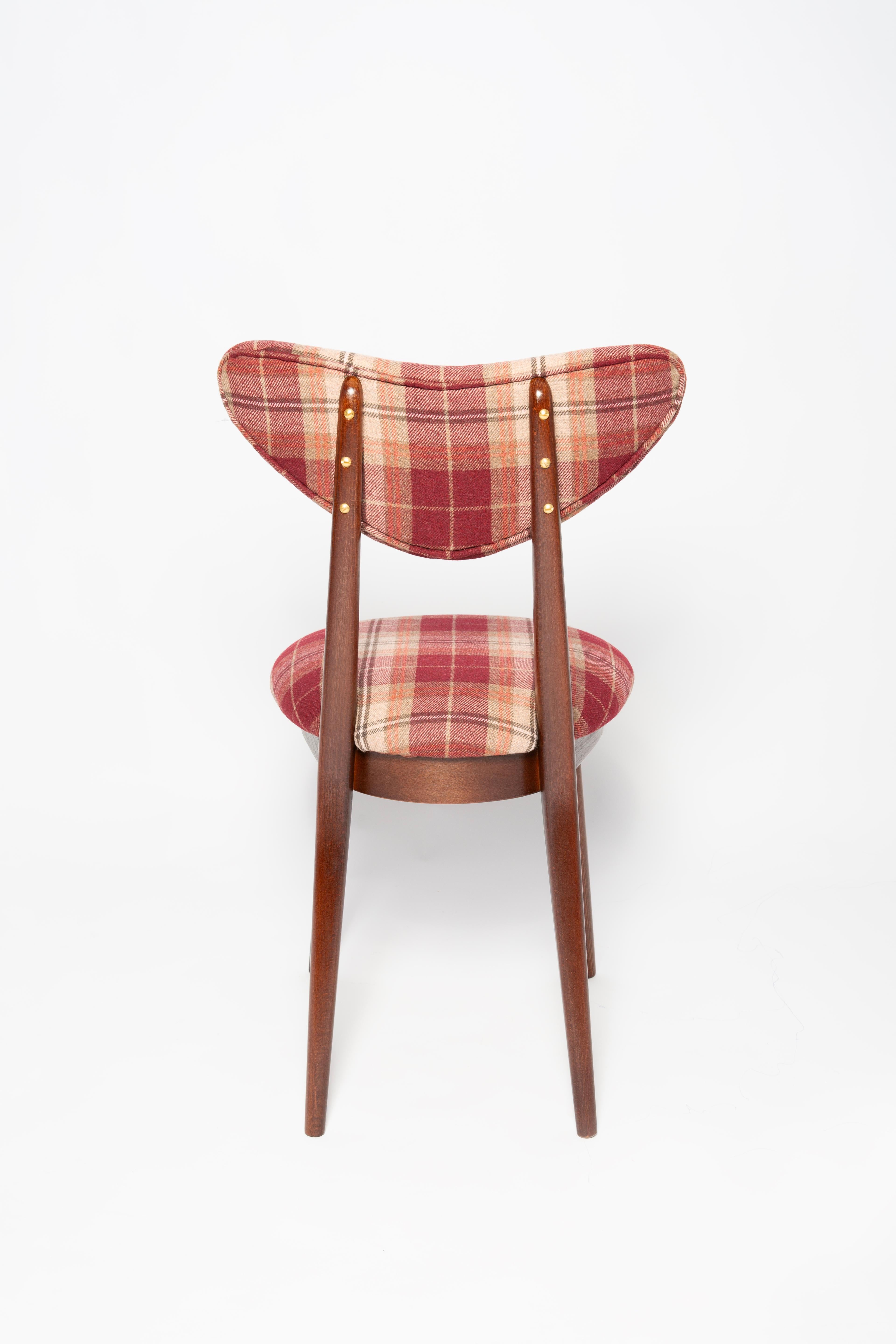 20th Century Mid Century Red Wine Classic Scottish Pattern Heart Chair, Europe, 1960s For Sale