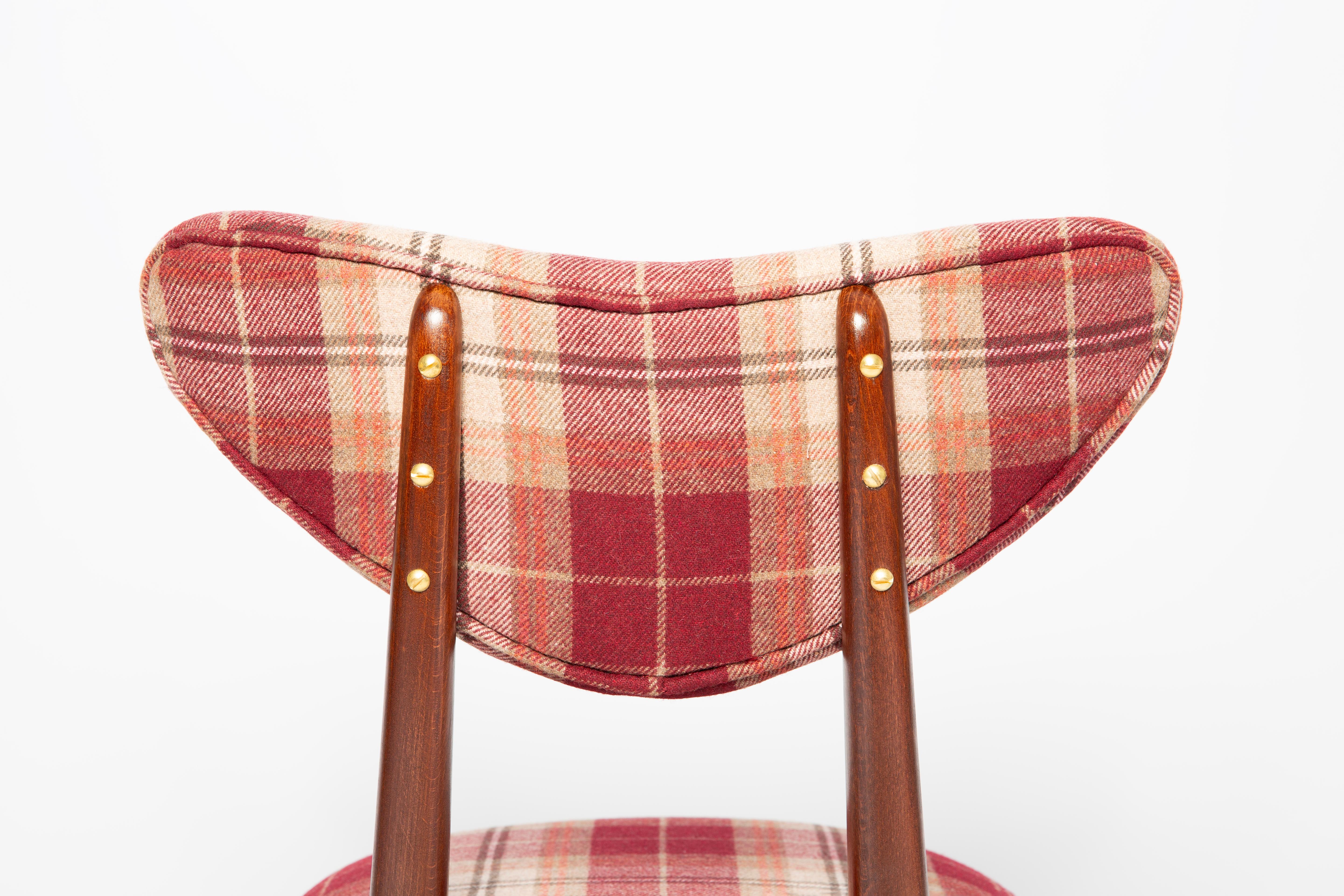Beech Mid Century Red Wine Classic Scottish Pattern Heart Chair, Europe, 1960s For Sale
