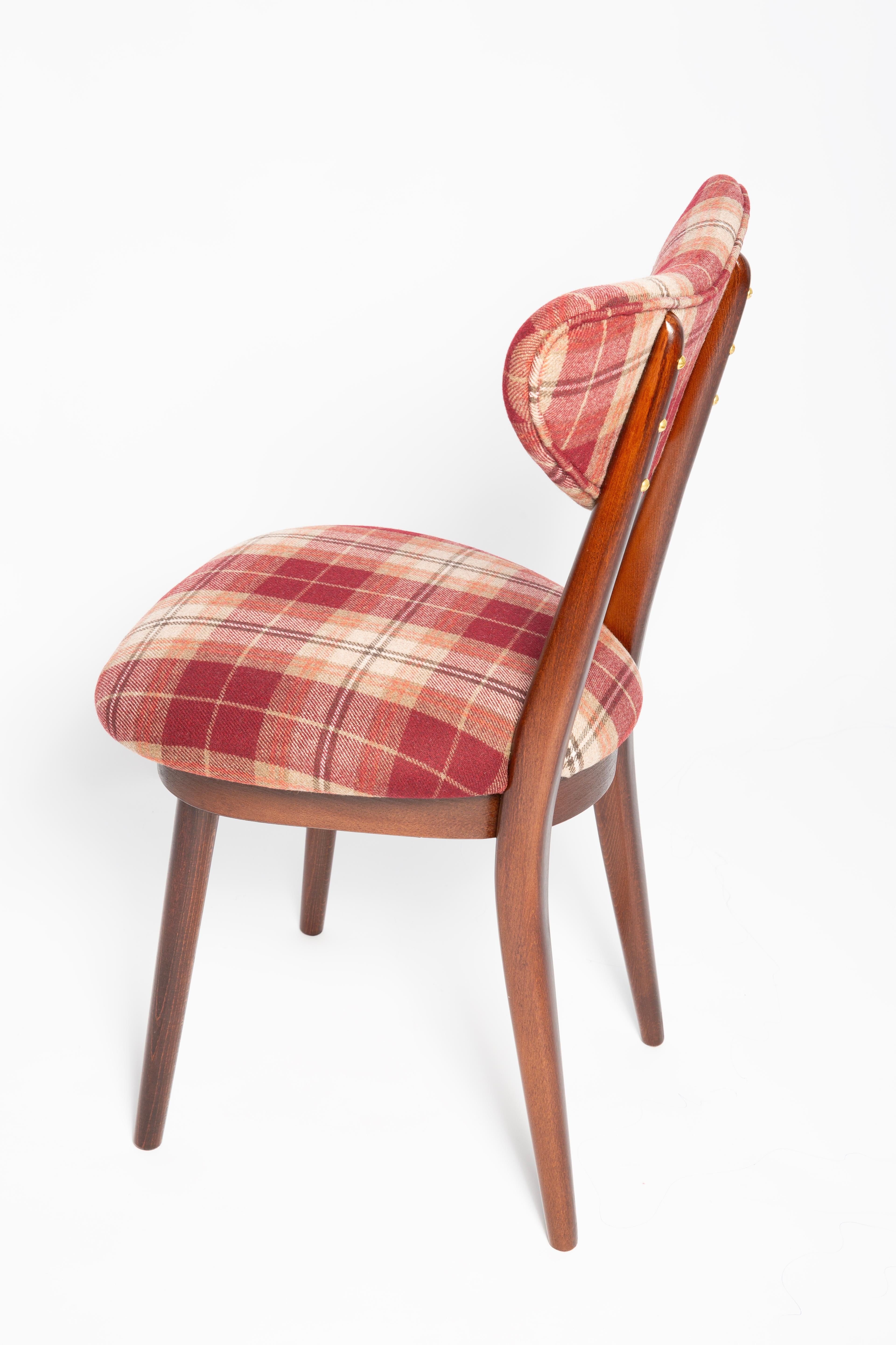 Mid Century Red Wine Classic Scottish Pattern Heart Chair, Europe, 1960s For Sale 1